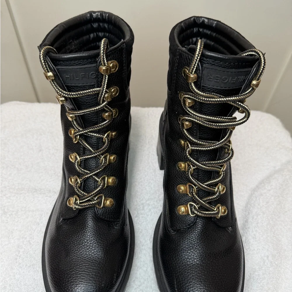 Tommy Hilfiger Black Combat Boots with Gold Details - Picture 8 of 16